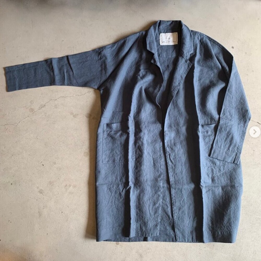 Not Perfect Linen Victoria Coat - 100% linen long coat, slate blue, women's M/L